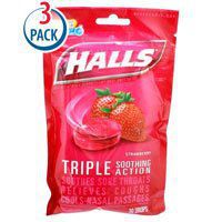Halls Cough Drops Strawberry -- 30 Drops Each / Pack of 3