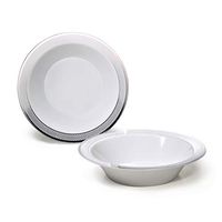 " OCCASIONS" 120 Bowls Pack, Heavyweight Disposable Wedding Party Plastic Bowls (14oz Soup Bowls, Sundance in White & Silver)