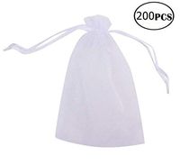 Tebery 200 Piece White Drawstring Gift Bag Organza Treasures Pouches Wedding Party Festival Gift Bags -  4" x 6"