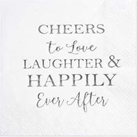 Crisky 50 Count Bridal Shower Napkins Disposable Cocktail Napkins 3-Ply Silver Foil Text Beverage Desert Cake Napkins for Engagement Party Decorations & Wedding Shower, Rehearsal Dinners Napkins