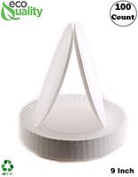 White Disposable Paper Plates [100 COUNT] 9-Inch by EcoQuality - Perfect for Parties, BBQ, Catering, Office, Event's, Pizza, Restaurants, Recyclable, Compostable and Microwave Safe