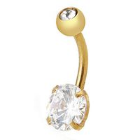 14G Stainless Steel Zircon Crystal Navel Belly Button Ring Body Piercing Jewelry (Color - Gold)