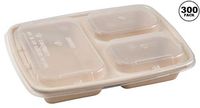 [300 Pack] 36 oz 3 Compartment Compostable Food Storage Container with Lids - Biodegradable, Sugarcane, Plant Fiber, Heavy Duty, Microwavable, Tree Free, Ecofriendly, Lunch Trays, Meal Prep, Bento