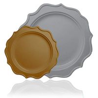 Tiger Chef 96-Pack Silver and Gold Color Round Scalloped Rim Disposable Plastic Plate Set for 48 Guests Includes 48 10-Inch Dinner Plates, 48 8-Inch Salad Plates - BPA-Free