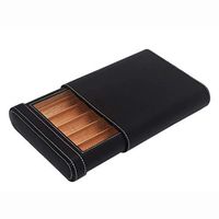 Smoking Set/Cedar Wood Lining Leather Travel Portable Cigarette Box Men's Gift Box Can Hold 5 Cigars Black Mute