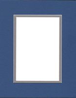 Pack of (5) 11x14 Double Acid Free White Core Picture Mats Cut for 8.5x11 Pictures in Royal Blue and Ocean Grey