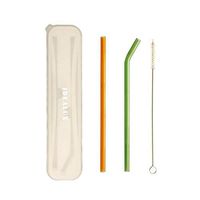 Glass Colorful Straws Clear 8 mm Drinking Straws Reusable Straws Healthy, Reusable, Eco Friendly, BPA Free, 2 Straws with Cleaning Brush