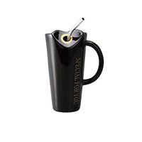 TONGBOSHI Straw Cup, Mug, Ceramic Cup, Milk Cup, Coffee Cup, Juice Cup, Drink Cup, Tea Cup, Black 480ml (Color : Black)