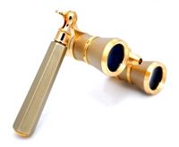 Finissimo Optics 3x25 Titanium Finish Opera Glasses with Extendable Handle and Red Reading LED Flashlight / Theater Binoculars / with Gold Trim