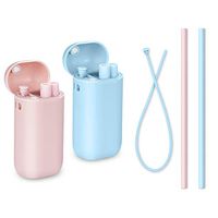 Reusable Silicone Straws, Collapsible Portable Straws, Foldable Drinking Straws for Party, Travel, 2 Pack (Pink & Blue)