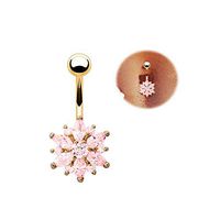 Opal Zircon Crystal Flower Dangle Navel Belly Button Ring Bar Piercing Jewelry Best For gift Accessory Trendy Creative | Styles - #S Gold+Pink Zircon Floral
