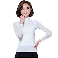 Sunhusing Women's Casual Long Sleeve Turtleneck Pure Color Tulle Stitching Bottoming Shirt Slim T-Shirt Top(White,M)