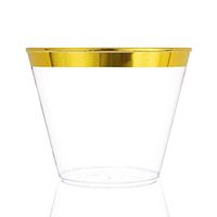 PURUDA 150 Christmas Gold Plastic Cups, Gold Clear Plastic Cups, Disposable Cups, Disposable Wine Glasses, Catering Clear Cups, Gold Rimmed Plastic Cups, Plastic Party Cups (Gold, 9 oz)
