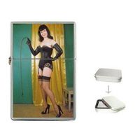 New Product BETTIE PAGE A WHIP AND A SMILE Flip Top Cigarette Lighter + free Case Box