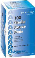 Gauze Pad, 4" X 4", 12 Ply, Sterile, 100/Box