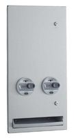 Bobrick 370634 TrimLineSeries 304 Stainless Steel Semi-Recessed 50c Double-Coin Operation Napkin/Tampon Vendor, Satin Finish, 14" Width x 28" Height