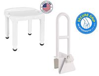 Vaunn Medical Bathroom Safety Bundle - Sturdy Shower Chair and Shower Grab Bar Rail