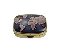 LCTCKP Custom Fashion Square Glass Gold Pill Case Decorative Metal Western Medicine Tablet Container Box (World Map)