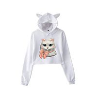 Women Casual Cat Print Long Sleeve Sweatshirts Hooded Pullover Top Shirt Dress Blouse