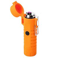 Waterproof Lighter USB Plasma Lighter Rechargeable Electric Lighter Waterproof with Flashlight Flameless Lighter Windproof Arc Lighter for Outdoor Camping Hiking (Orange)