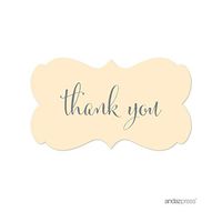 Andaz Press Fancy Frame Rectangular Label Stickers, Thank You, Ivory, 36-Pack