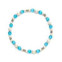 Cats Eye Light Blue and White Stretch Anklet (Size Medium - 9.5")