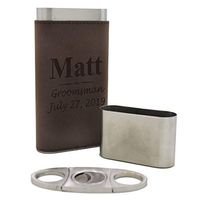 Custom Engraved Groomsmen Travel Cigar Holder Case with Cutter - Personalized Golf, Poker, Bachelor Party Gifts (Brown)