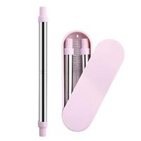 Yassk Reusable Straws 9 inch Telescopic Drinking Stainless Steel Metal Straws with Sliding Case & Cleaning Brush (Rice-Pink)