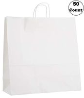EcoQuality 13x7x17 inches - 50pcs - Large White Kraft Paper Bags with Handles, Shopping, Gift Bags, Party, Retail, Merchandise, Lunch Bags, Grocery Bags, Strong, Reusable, Durable, Ecofriendly