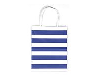 12CT Medium Royal Blue Stripe Biodegradable, Food Safe Ink & Paper Kraft Bag with White Sturdy Handle (Medium, Royal Blue)