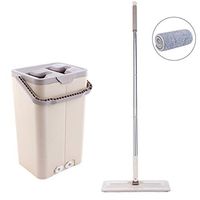 XJAXY Microfiber Flat Floor Mop and Bucket Set, Professional Flat Squeeze Mop Pads, for Wet Dry Floor Cleaning, Stainless Steel Handle and Swivel Head,A