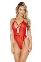 Feminine Bow Teddy with Bow & Cross Strap Red