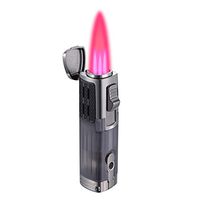 Torch Lighters, Triple Jet Flame Butane Lighter 3 Flame Torch Lighter Fluid Refillable Jet Lighter with Puncher Cutter Butane Window (Butane Not Included) (Dark Gray)