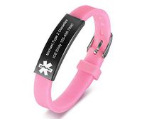 VNOX Free Engraving-Medical Alert 12MM Black Stainless Steel ID Pink Silicone Rubber Adjustable Bracelet