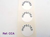 500 Labels , Inspected Labels , Tamper Evident Labels , 19mm Diameter Round , Black on White , Stickers break up on attempted removal