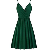 Dress,Meet&sunshine Women Summer V-Neck Strap Casual Swing Dress with Pockets Dress (Green, XXL)