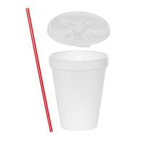 (500 Sets) 10 oz White Foam Cups with Lift'n'Lock Lids and BONUS Stirrers, Disposable Foam Drink Cups, To Go Coffee Cups, Insulated Foam Cups for Hot/Cold Drinks by Tezzorio