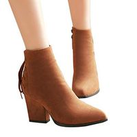 Veodhekai Women Vintage Pure Color Pointed Toe Zipper Boots Lace Up Chunky Heels Vintage Boots Brown