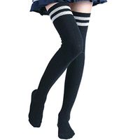 Jelinda Over Knee Stockings Thigh High Striped Cotton Socks Knit Crochet Women's Over-Knee Cotton Socks Stripe (Black)