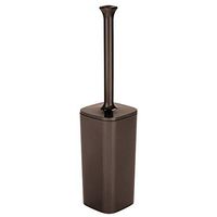 mDesign Modern Square Plastic Toilet Bowl Brush and Holder for Bathroom Storage and Organization, Compact Free-Standing Design, Covered Brush - Sturdy, Deep Cleaning - Chocolate Brown