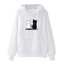 Ros1ock Women's Sweatshirts Solid Color Cat Print Hoodies Casual Pullover Loose Keep Warm Tops White