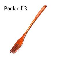 3Pcs Handmade Long Handle Solid Wood Forks (A)