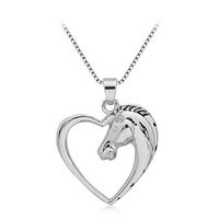 Trendy Charm Silver Elegant Heart Long Horse Head Jewelry Necklace Pendant Woman Pretty Stylish For gift Lovely Jewerly Women Fashionable Womens Beads