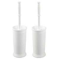 mDesign Compact Freestanding Plastic Toilet Bowl Brush and Holder for Bathroom Storage and Organization - Space Saving, Sturdy, Deep Cleaning, Covered Brush, 2 Pack - White