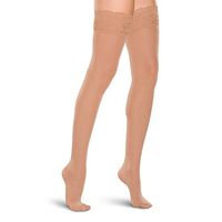 Therafirm Women's Lace-Top Thigh High Stockings - 15-20mmHg Mild Compression Nylons (Sand, XXL)