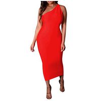 Eoeth Fashion Women's Sexy Solid Close Fitting Sleeveless Off Shoulder Long Dress Business Banquet Party Dress Bodycon Red