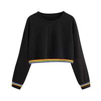 Xia&Han Women's Color Block Sweatshirt Long Sleeve Crops Tops Tunic O Neck Shirts Loose Blouse Sweater Black