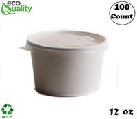 [100 Count] 12 oz Disposable White Paper Soup Containers with Plastic Lids - Half Pint Ice Cream Containers, Frozen Yogurt Cups, Restaurant, Microwavable, Take Out, to Go Deli Containers, Recyclable