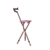 RES&DZ Canes Stool for Men and Women Fashionable Collapsible Walking Cane with Seat Attached Three Tips Prongs Heavy Duty Adjustable Folding Light Weight with T Handle Aluminum Pink