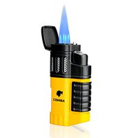 Cigar Lighter 4 Torch Jet Flame with Punch Windproof Butane Fuel Lighter Refillable Inflatable(Without Gas) (Yellow)